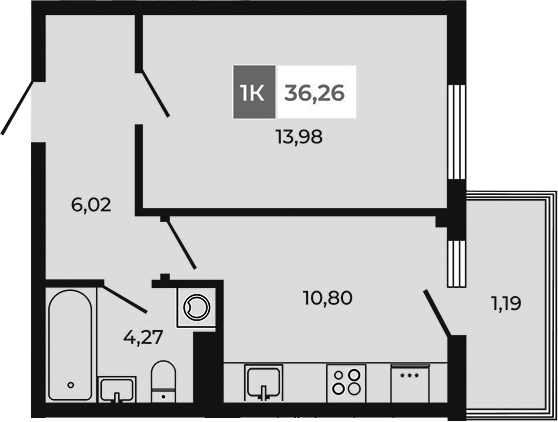 Планировка — Соседи, 1-комн., 35 м²