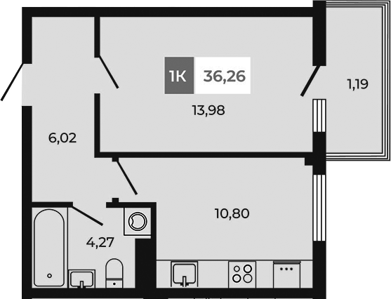 Планировка — Соседи, 1-комн., 35 м²