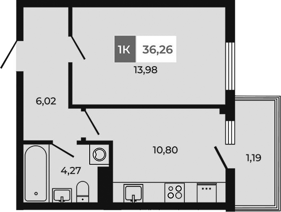 Планировка — Соседи, 1-комн., 35 м²
