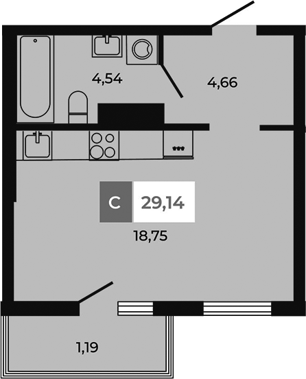 Планировка — Соседи, Студия, 28 м²