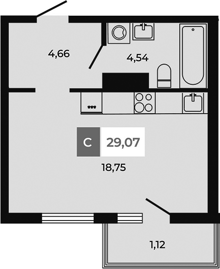 Планировка — Соседи, Студия, 28 м²
