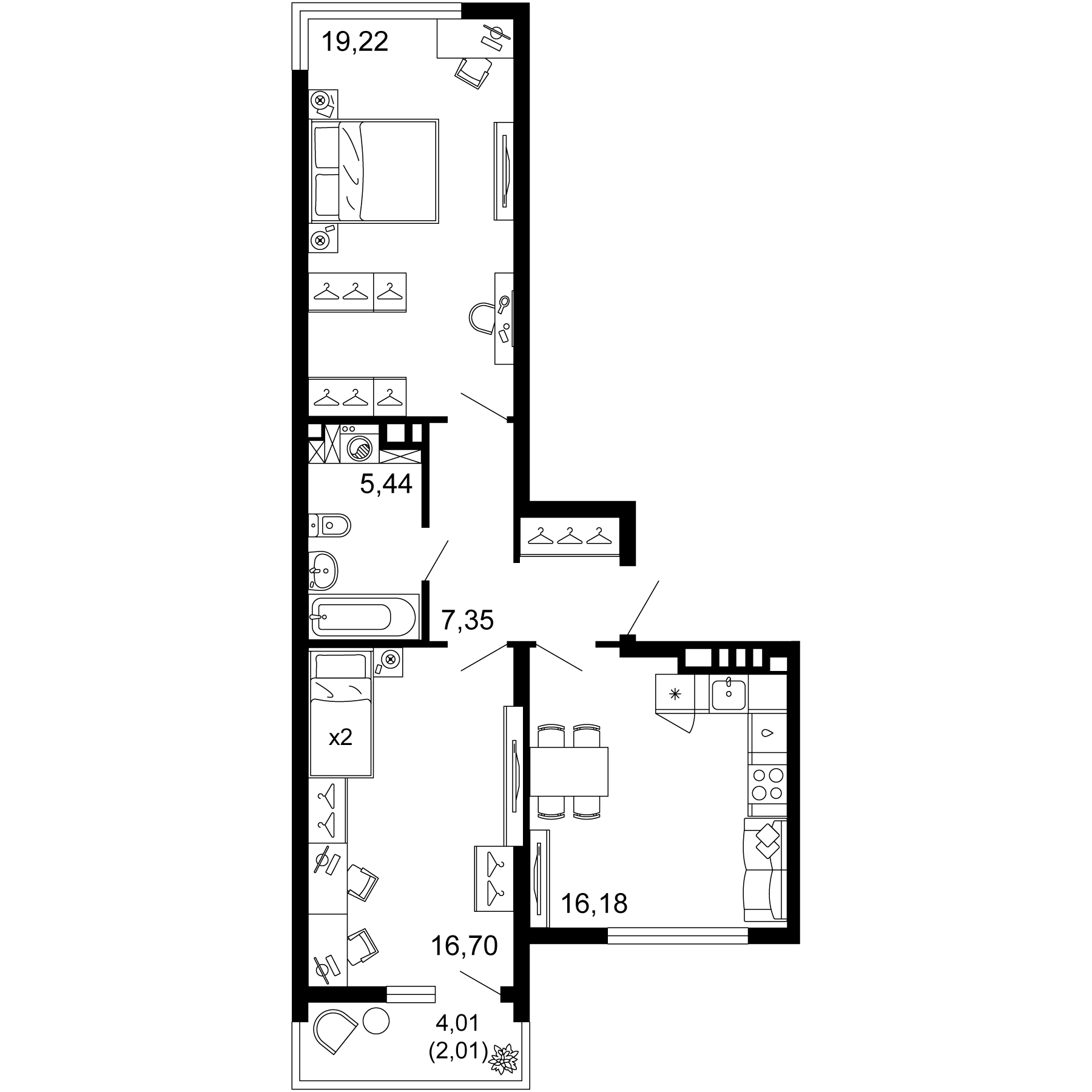 Планировка — 1799, 3-комн., 65 м²