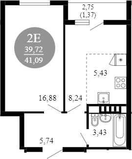 Планировка — 1799, 2-комн., 40 м²