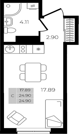 Планировка — Курортный регион, Студия, 25 м²