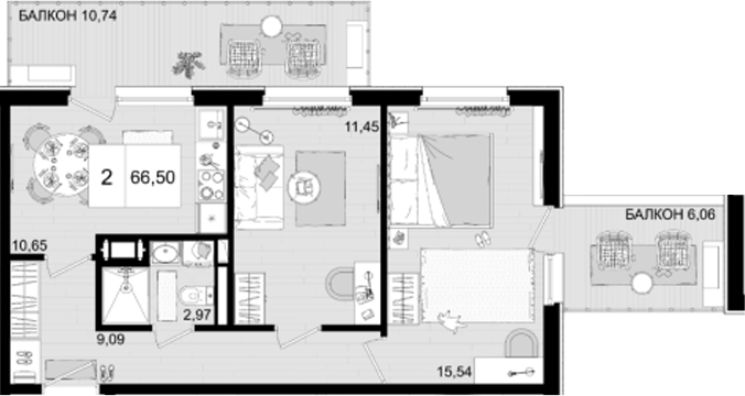 Планировка — ГК Корсаков, 2-комн., 50 м²
