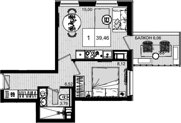 Планировка — ГК Корсаков, 2-комн., 33 м²