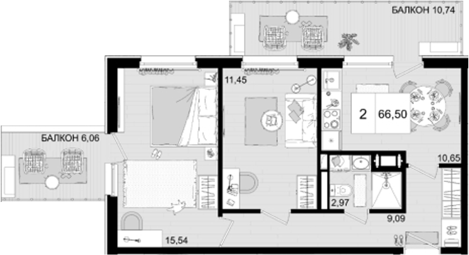 Планировка — ГК Корсаков, 2-комн., 50 м²