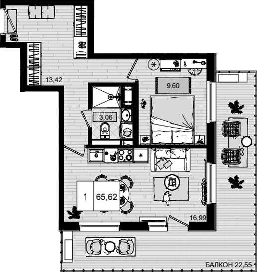 Планировка — ГК Корсаков, 2-комн., 43 м²