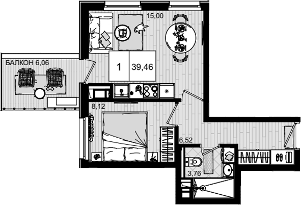 Планировка — ГК Корсаков, 2-комн., 33 м²