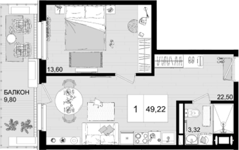 Планировка — ГК Корсаков, 2-комн., 39 м²