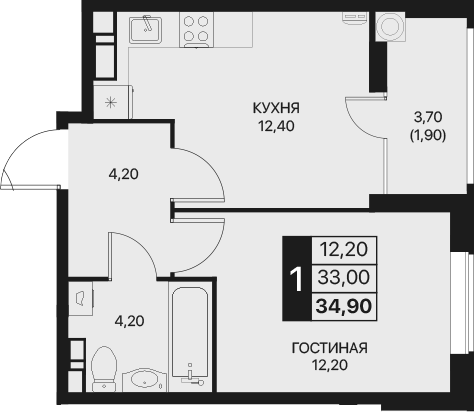 Планировка — Эстет, 1-комн., 33 м²