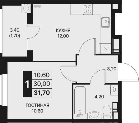 Планировка — Эстет, 1-комн., 30 м²