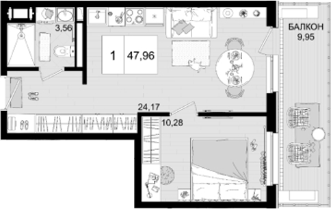 Планировка — ГК Корсаков, 2-комн., 38 м²