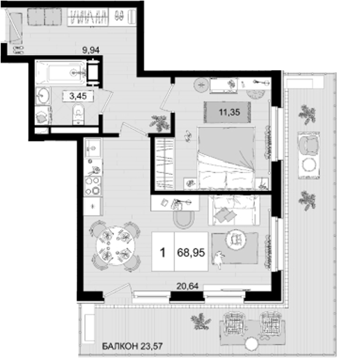 Планировка — ГК Корсаков, 2-комн., 45 м²