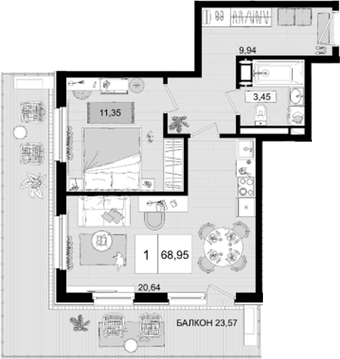 Планировка — ГК Корсаков, 2-комн., 45 м²