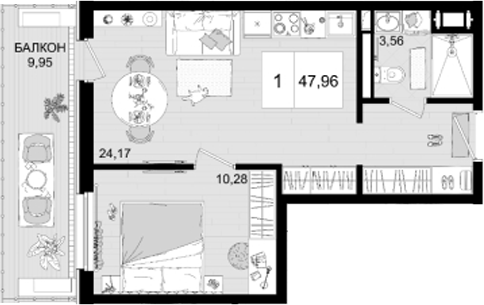 Планировка — ГК Корсаков, 2-комн., 38 м²