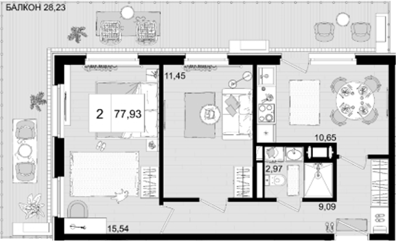 Планировка — ГК Корсаков, 2-комн., 50 м²