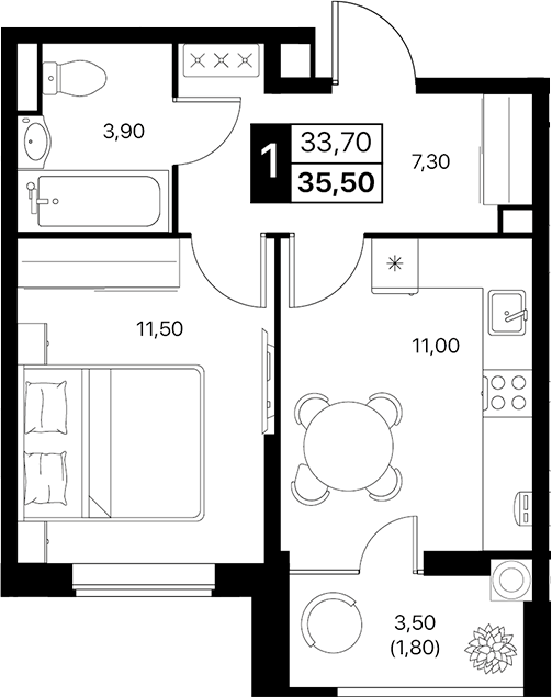 Планировка — Эстет, 1-комн., 34 м²