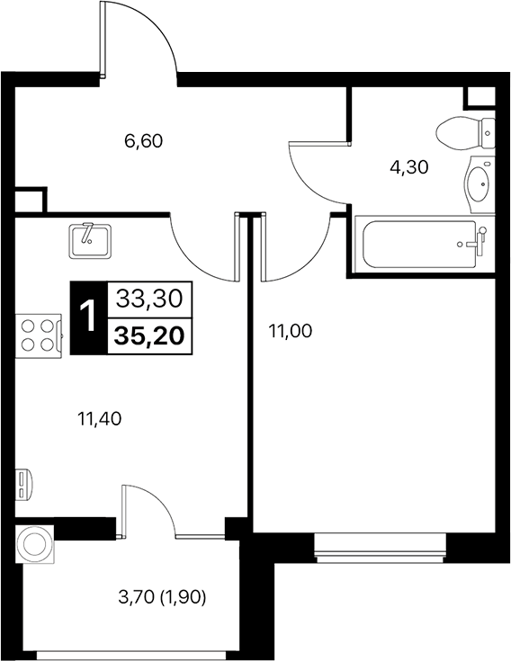 Планировка — Эстет, 1-комн., 33 м²