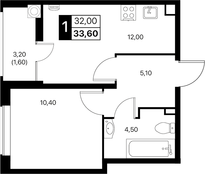 Планировка — Эстет, 1-комн., 32 м²