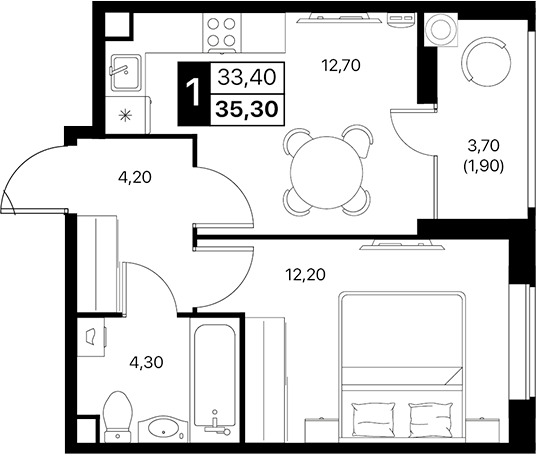 Планировка — Эстет, 1-комн., 33 м²