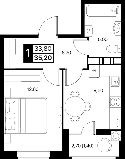 Планировка — Эстет, 1-комн., 34 м²