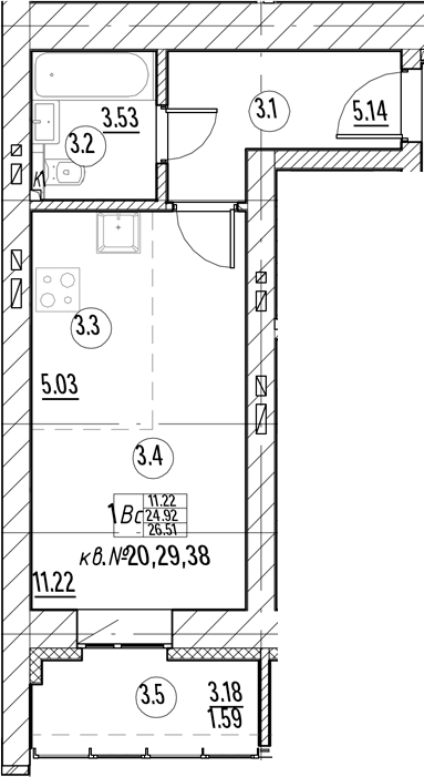 Планировка — Тура-Nova, Студия, 25 м²
