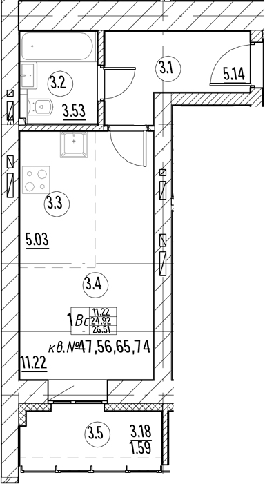 Планировка — Тура-Nova, Студия, 25 м²