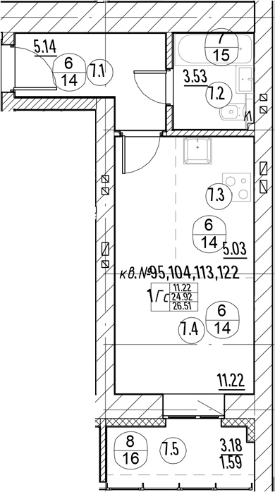 Планировка — Тура-Nova, Студия, 25 м²