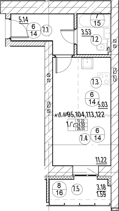 Планировка — Тура-Nova, Студия, 25 м²