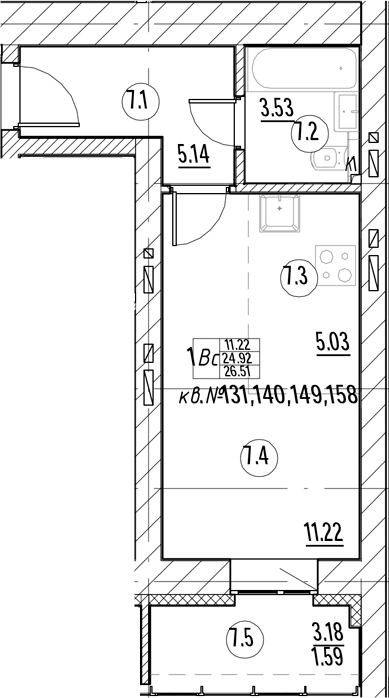 Планировка — Тура-Nova, Студия, 25 м²