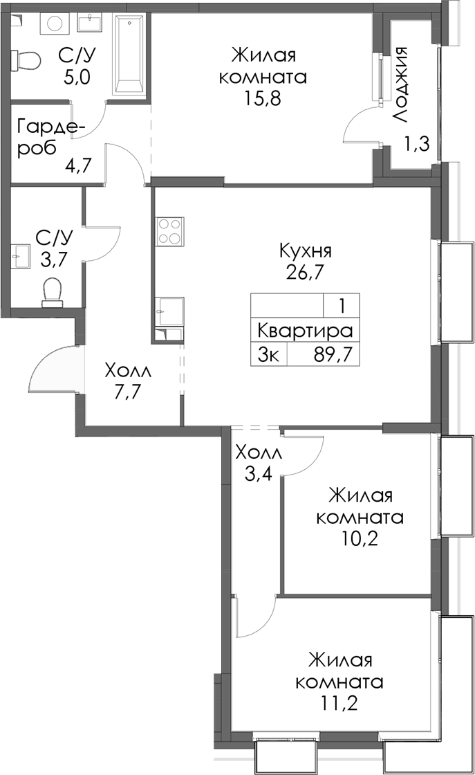 Планировка — Сиберово, 3-комн., 88 м²