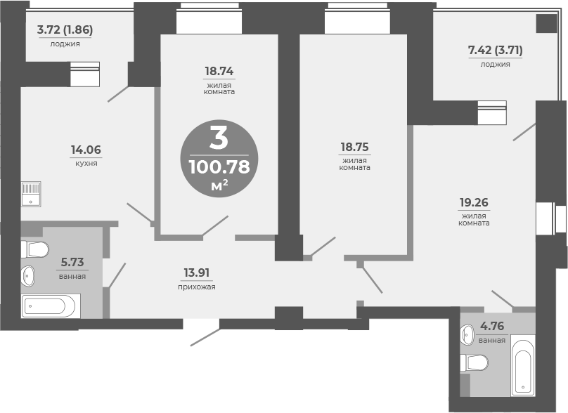 Планировка — Снегири, 3-комн., 95 м²