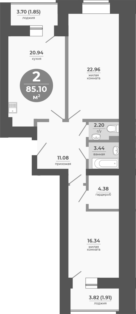 Планировка — Снегири, 2-комн., 81 м²