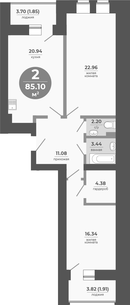 Планировка — Снегири, 2-комн., 81 м²