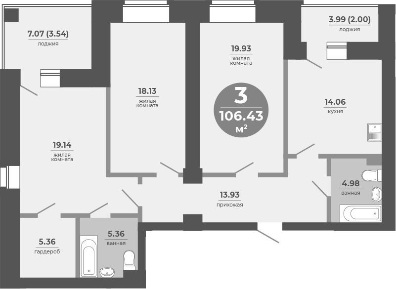 Планировка — Снегири, 3-комн., 101 м²