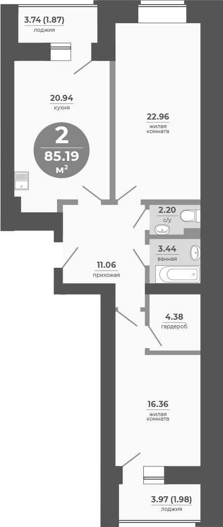 Планировка — Снегири, 2-комн., 81 м²