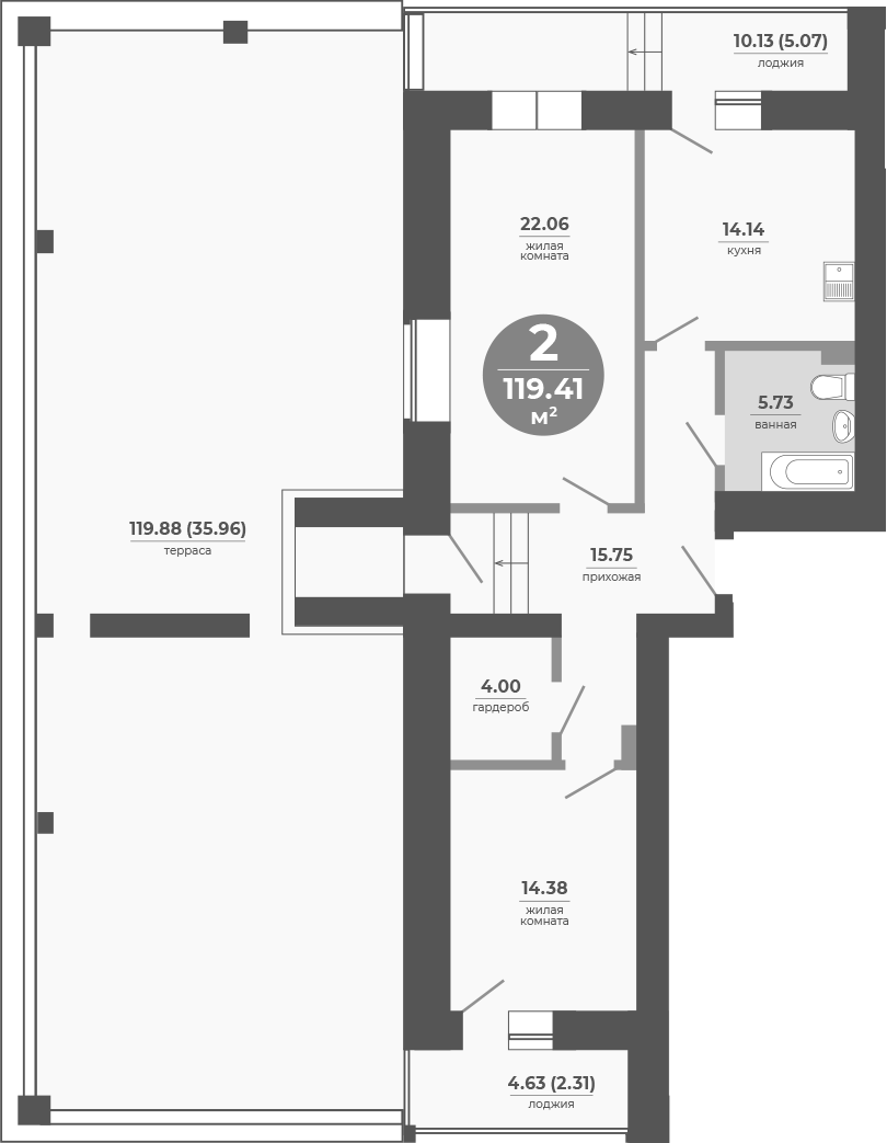 Планировка — Снегири, 2-комн., 76 м²