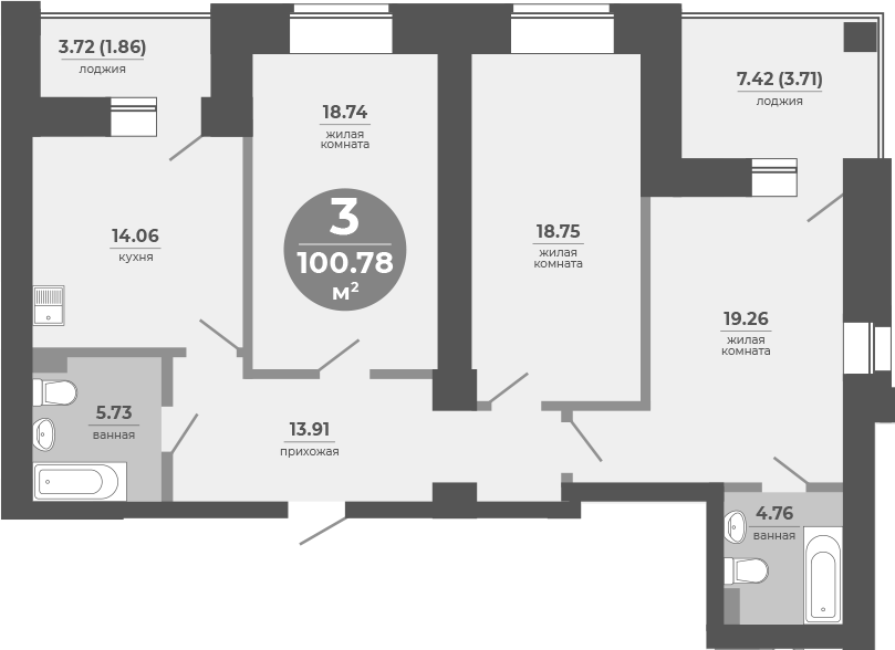 Планировка — Снегири, 3-комн., 95 м²