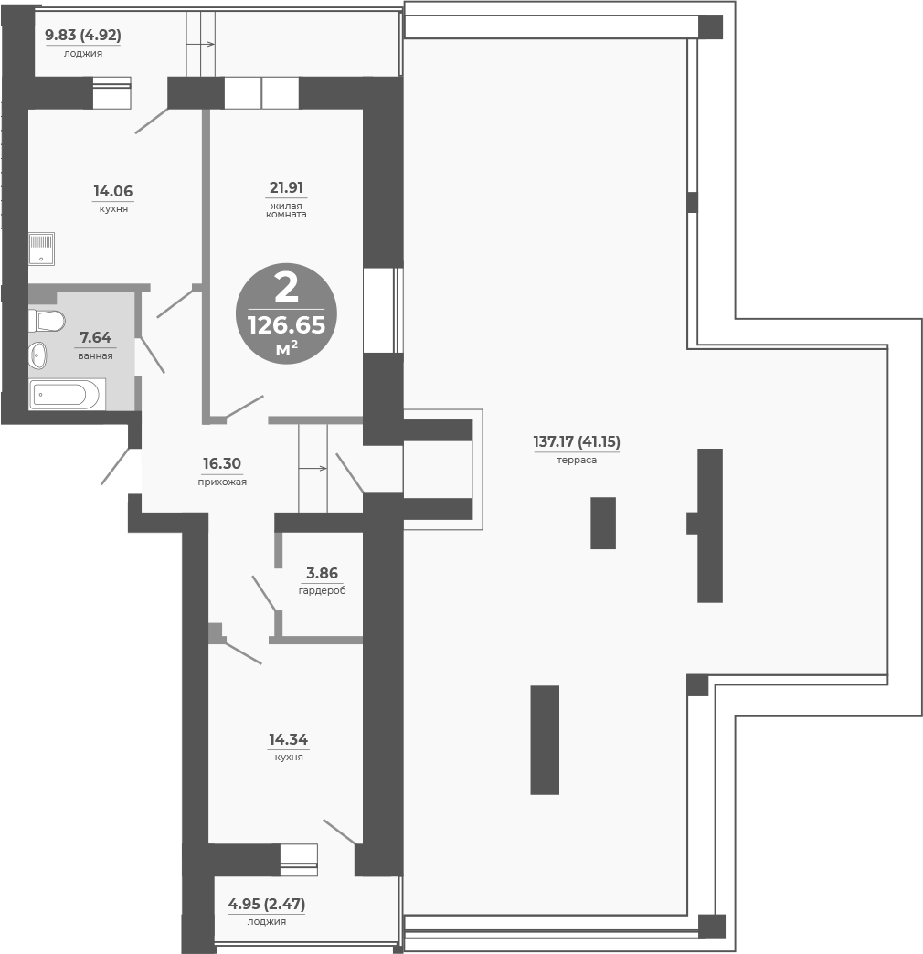 Планировка — Снегири, 2-комн., 78 м²
