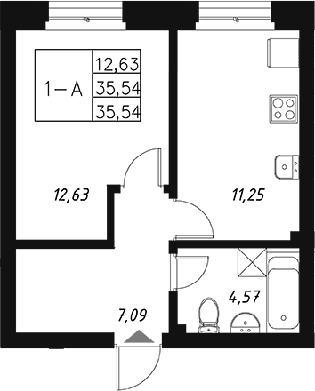 Планировка — Q на Кулагина, 1-комн., 36 м²