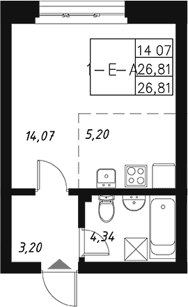 Планировка — Q на Кулагина, Студия, 27 м²