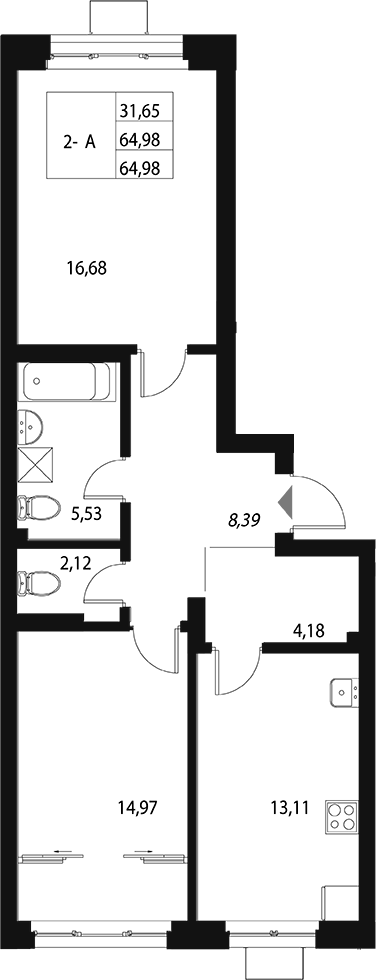 Планировка — Q на Кулагина, 2-комн., 65 м²
