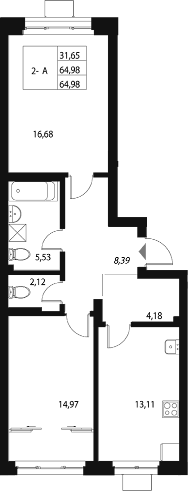 Планировка — Q на Кулагина, 2-комн., 65 м²