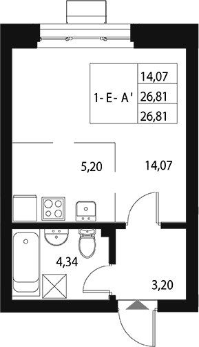 Планировка — Q на Кулагина, Студия, 27 м²