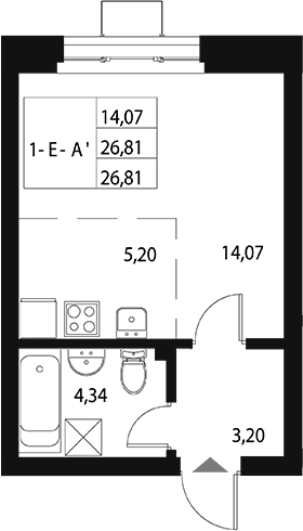 Планировка — Q на Кулагина, Студия, 27 м²