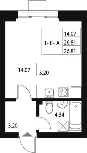 Планировка — Q на Кулагина, Студия, 27 м²
