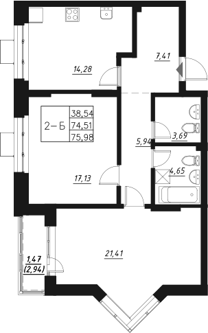 Планировка — Q на Кулагина, 2-комн., 76 м²