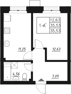 Планировка — Q на Кулагина, 1-комн., 36 м²