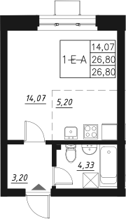 Планировка — Q на Кулагина, Студия, 27 м²